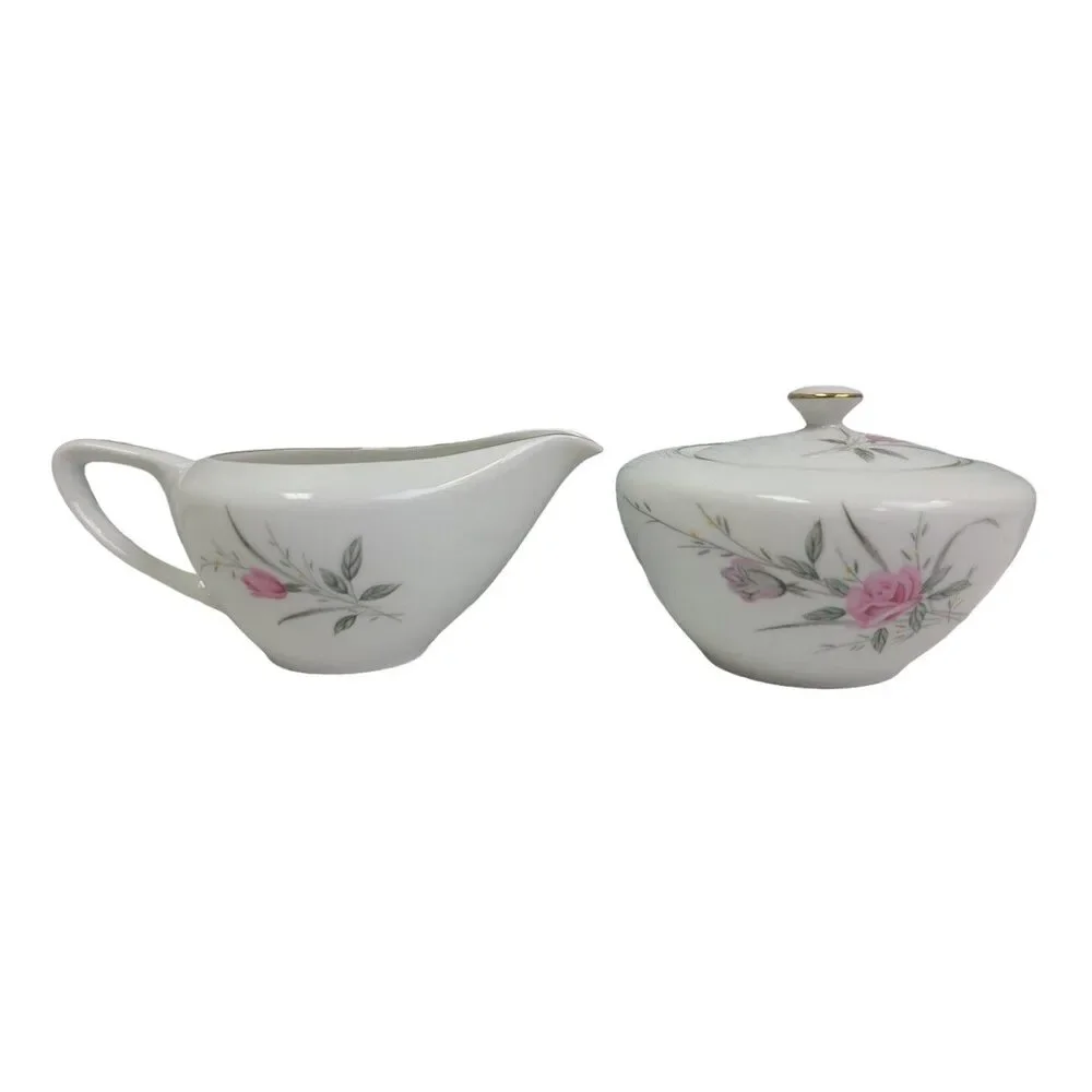 Vintage Golden Rose Fine China Made In Japan Creamer Sugar Bowl w Lid